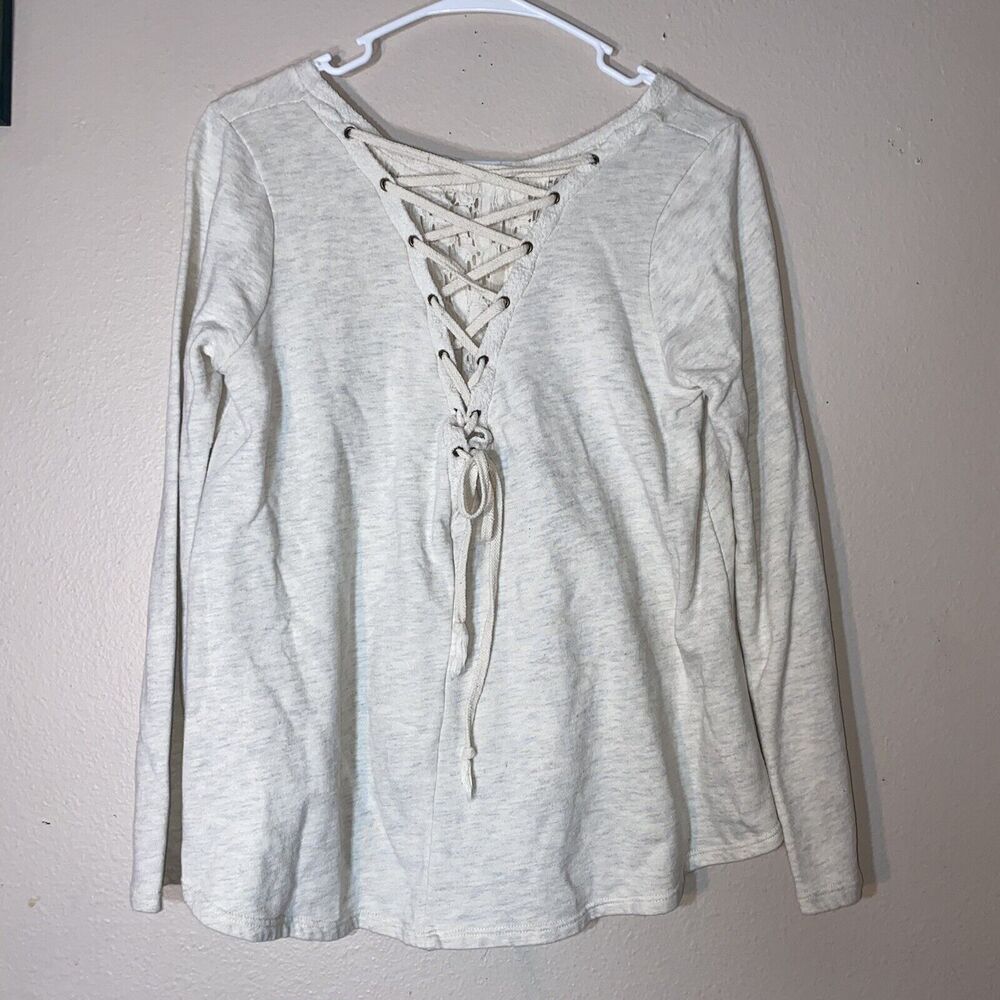 Anthropologie Everleigh Oatmeal Lace Up‎ Back Top Cream Color Women's Small
